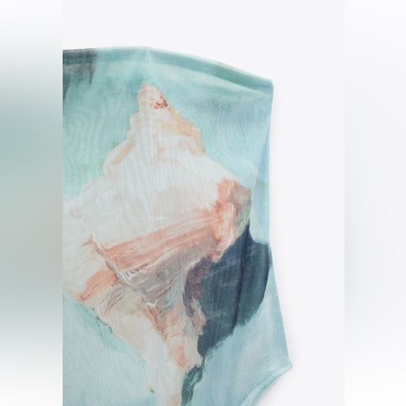 Zara STRAPLESS PRINTED TULLE BODYSUIT. Sky Blue. Size L. New with Tags. - Picture 7 of 7
